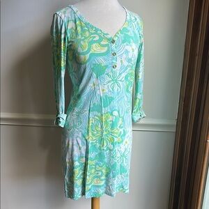 Lilly Pulitzer MiniDress Cotton Wave Rider Green Lagoon Palmetto Dress Small EUC
